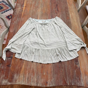 Altard State Green & White Striped Off-Shoulder Flowy Blouse Small